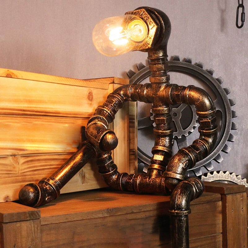Robot Style Bedroom Lamp With Storage LED Night Light Brass A NALANI