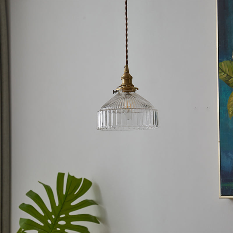 Rustic Barn Pendant Light Clear Ribbed Glass Ceiling NALANI