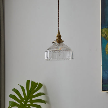 Rustic Barn Pendant Light Clear Ribbed Glass Ceiling NALANI