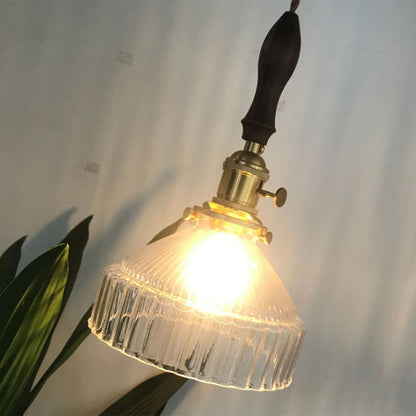 Rustic Barn Pendant Light Clear Ribbed Glass Ceiling NALANI