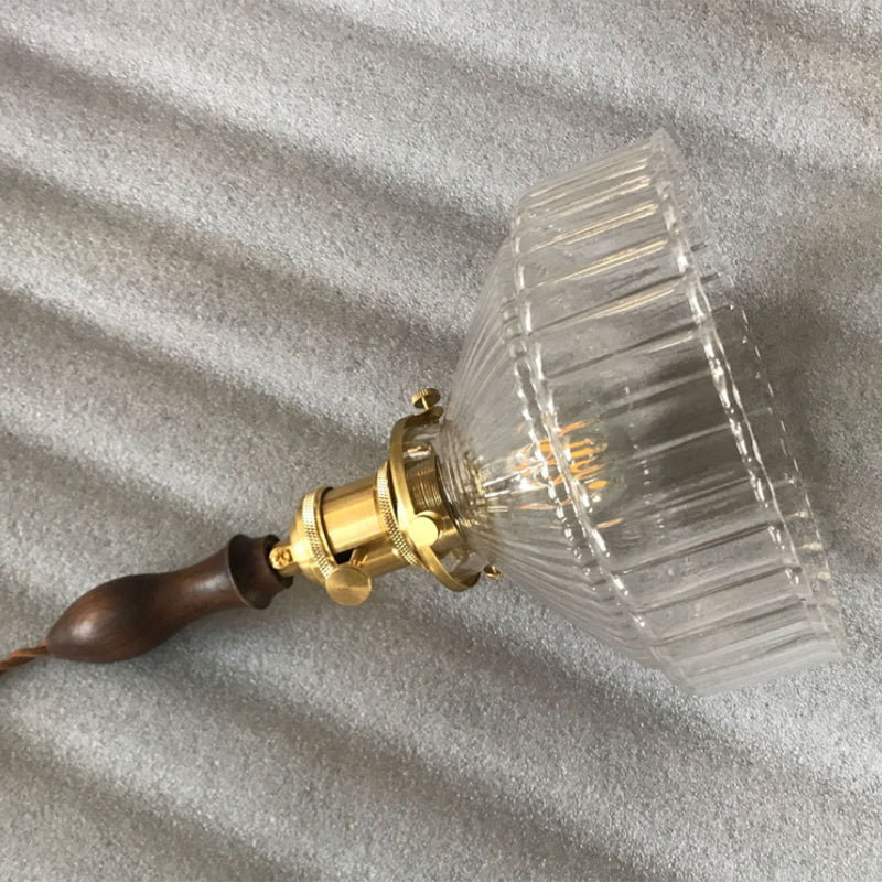 Rustic Barn Pendant Light Clear Ribbed Glass Ceiling NALANI