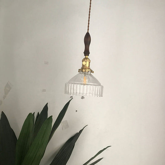 Rustic Barn Pendant Light Clear Ribbed Glass Ceiling Black NALANI