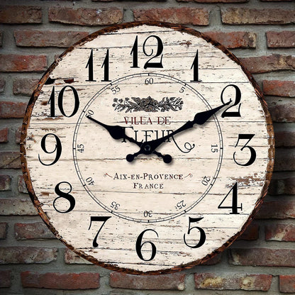 Rustic Wooden Wall Clock Silent Non Ticking White Finish NALANI