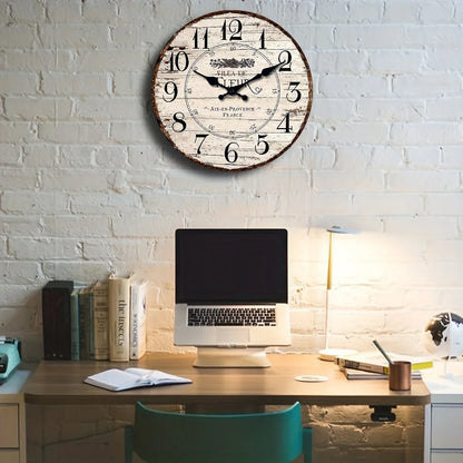 Rustic Wooden Wall Clock Silent Non Ticking White Finish NALANI