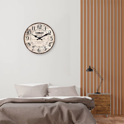 Rustic Wooden Wall Clock Silent Non Ticking White Finish NALANI