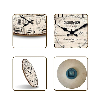 Rustic Wooden Wall Clock Silent Non Ticking White Finish NALANI