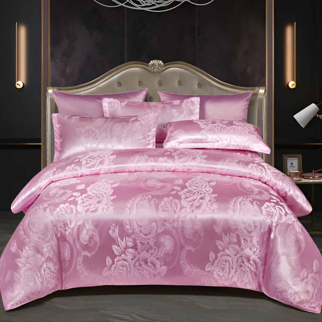 Satin Floral Print Duvet Cover Breathable Ultra Bed Linen Pink NALANI