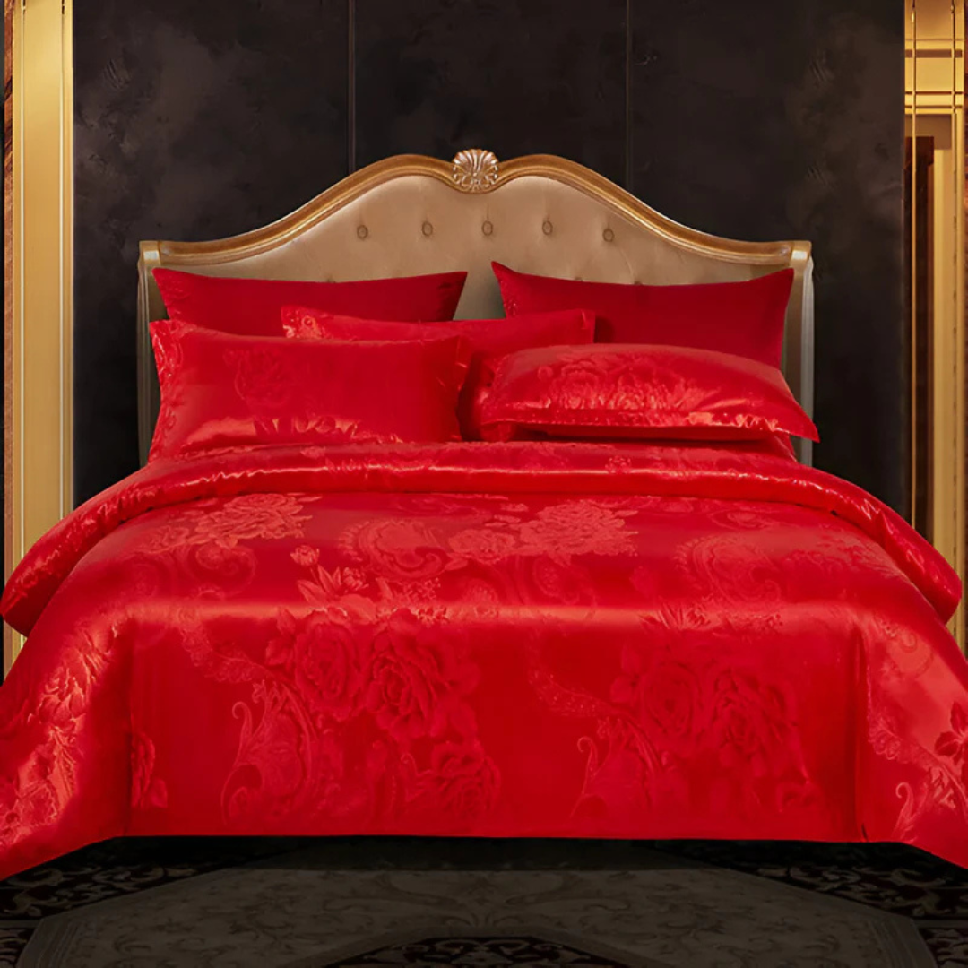 Satin Floral Print Duvet Cover Breathable Ultra Bed Linen Red NALANI