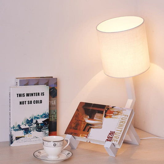 Scandinavian Table Lamp with Integrated Shelf for Desk White NALANI