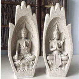 Set of 2 Buddha Statues for Home Decor and Spiritual Symbolism Beige NaLani