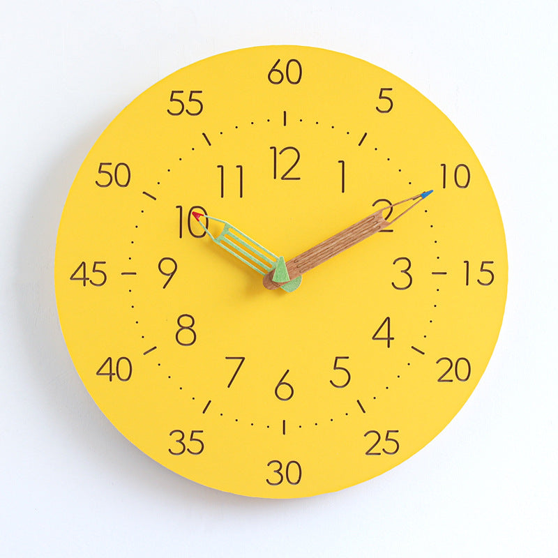 Silent Analog Children's Wall Clock for Nursery and Playroom Decor Yellow NALANI