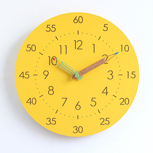 Silent Analog Children's Wall Clock for Nursery and Playroom Decor Yellow NALANI
