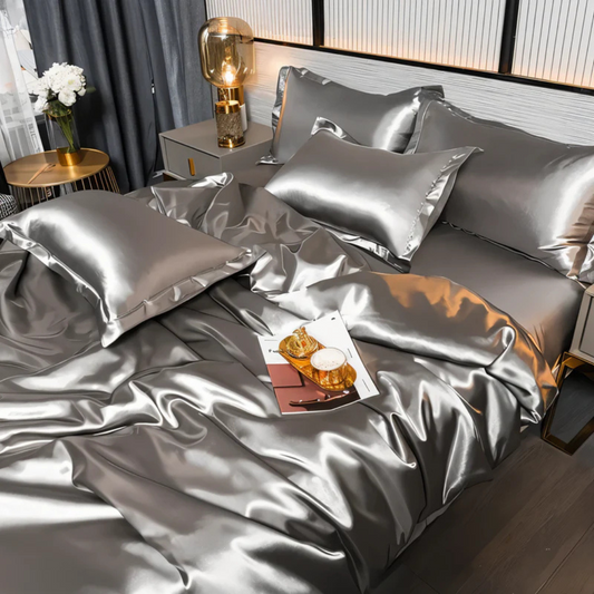 Silk Duvet Cover Breathable Luxury For Ultra Soft Comfort Silver NALANI