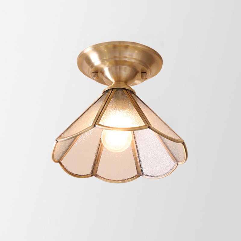Single Bulb Brass Semi Flush Mount Light Scalloped Metal Brass C NALANI
