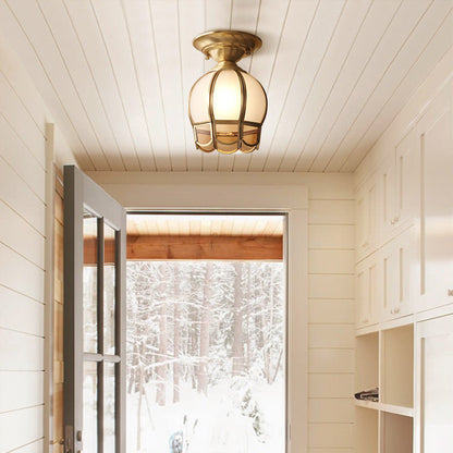 Single Bulb Brass Semi Flush Mount Light Scalloped Metal NALANI