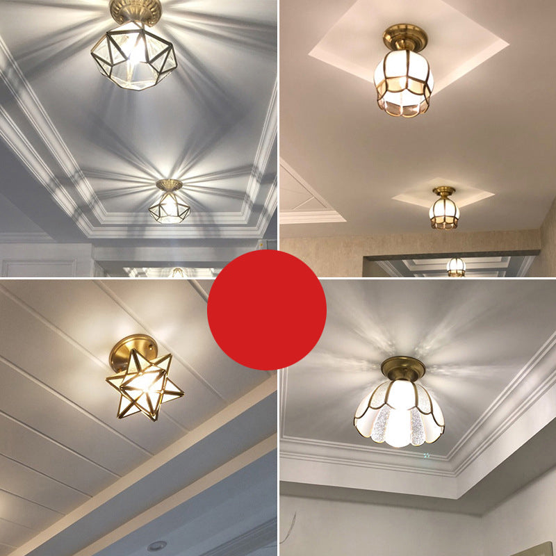 Single Bulb Brass Semi Flush Mount Light Scalloped Metal NALANI