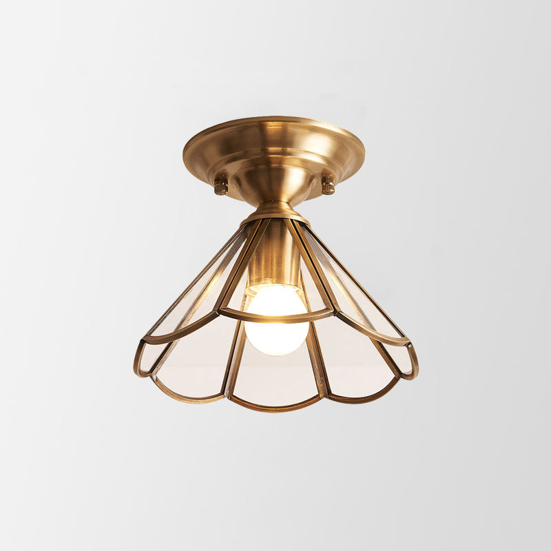 Single Bulb Brass Semi Flush Mount Light Scalloped Metal Brass D NALANI