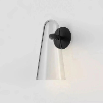 Sleek Conical Glass Wall Lamp For Modern Living Spaces ∅ 5.1″ x H 10″ Dia 13cm x H 25.5cm Black & Clear Warm Light NALANI