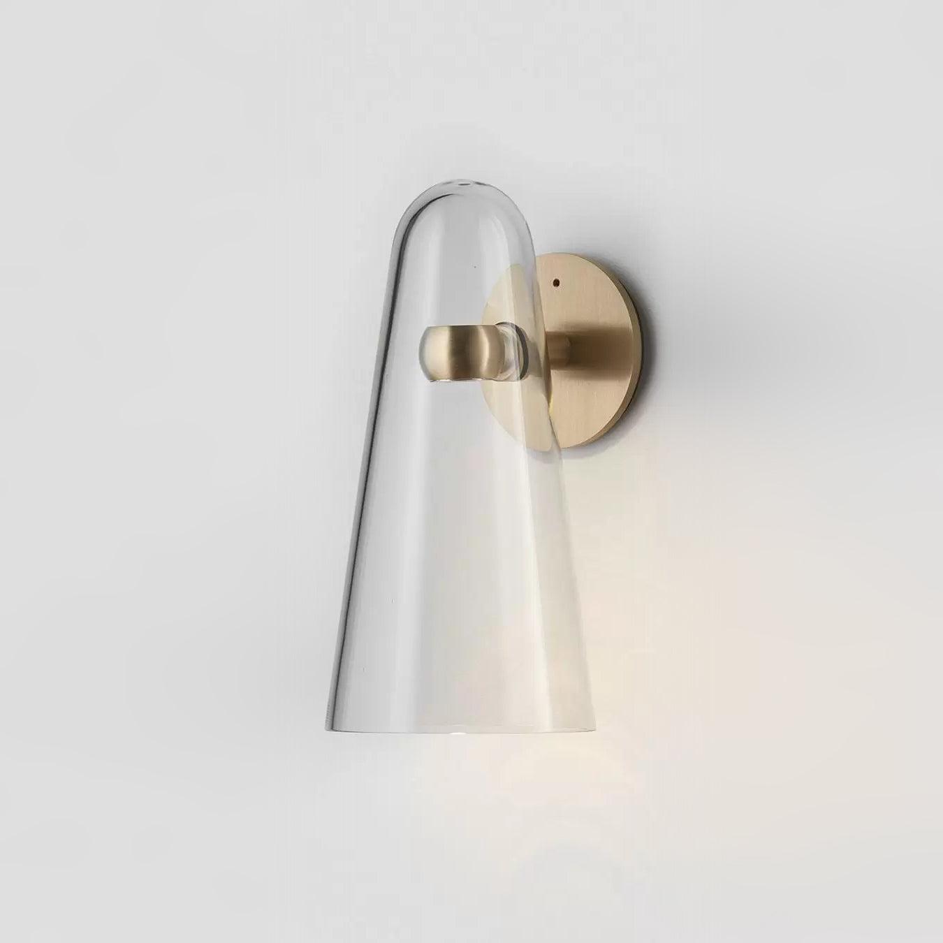 Sleek Conical Glass Wall Lamp For Modern Living Spaces ∅ 5.1″ x H 10″ Dia 13cm x H 25.5cm Gold & Clear Warm Light NALANI