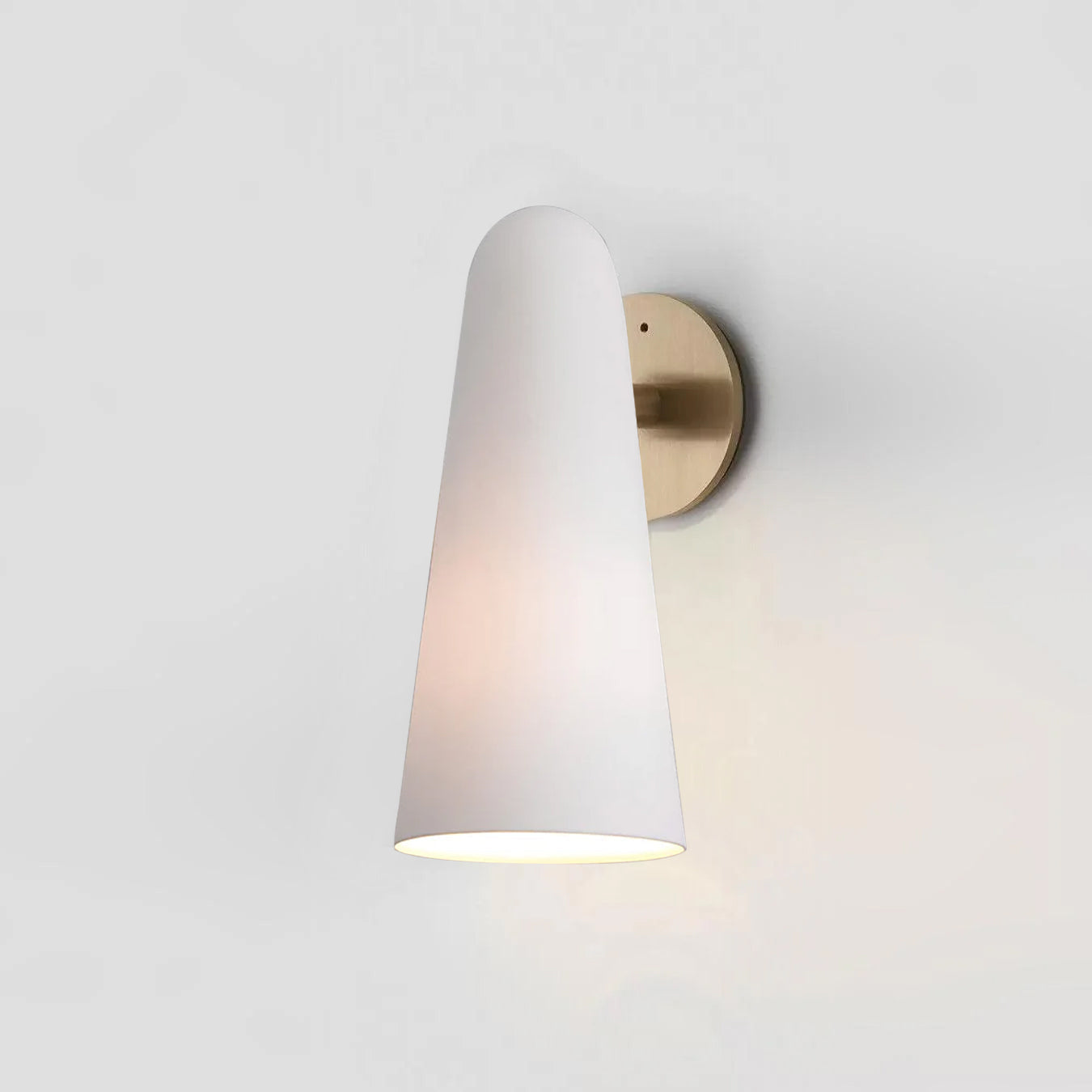 Sleek Conical Glass Wall Lamp For Modern Living Spaces ∅ 5.1″ x H 10″ Dia 13cm x H 25.5cm Gold & Frosted White Warm Light NALANI