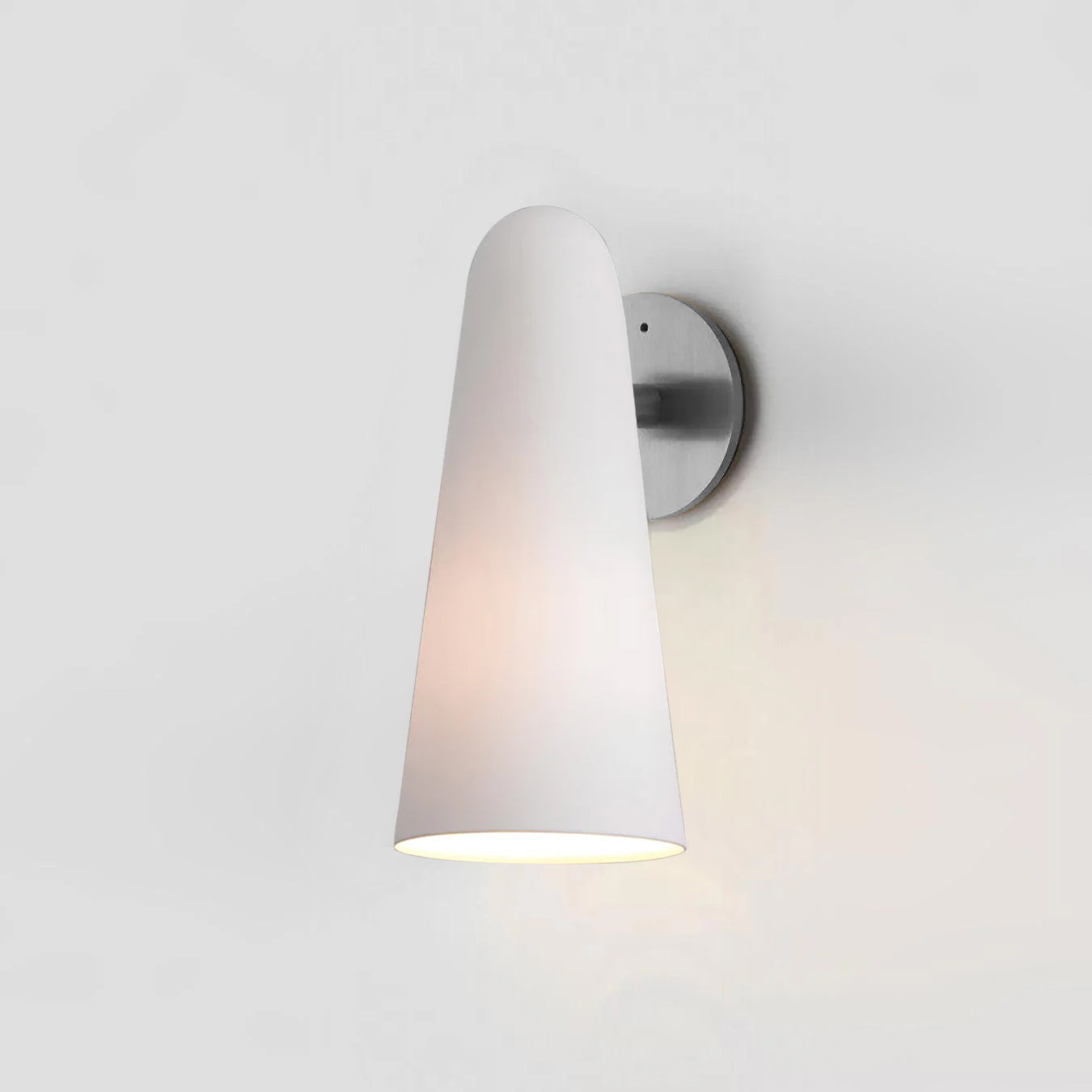 Sleek Conical Glass Wall Lamp For Modern Living Spaces ∅ 5.1″ x H 10″ Dia 13cm x H 25.5cm Nickel & Frosted White Warm Light NALANI