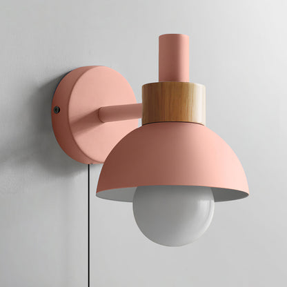 Sleek Modern Plug In Wall Lamp For Living Room Decor ∅ 5.9″ x H 6.7″ Pink & Wood color NALANI