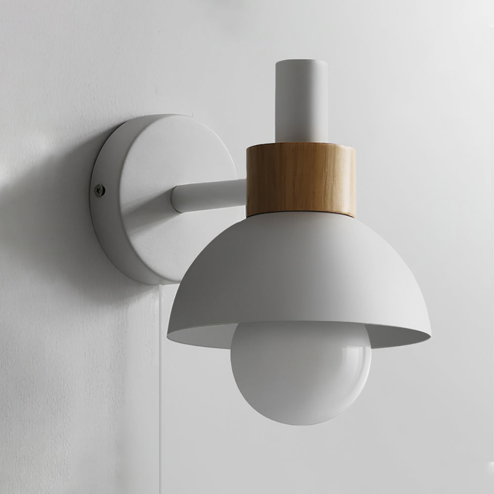 Sleek Modern Plug In Wall Lamp For Living Room Decor ∅ 5.9″ x H 6.7″ White & Wood color NALANI