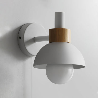 Sleek Modern Plug In Wall Lamp For Living Room Decor ∅ 5.9″ x H 6.7″ White & Wood color NALANI