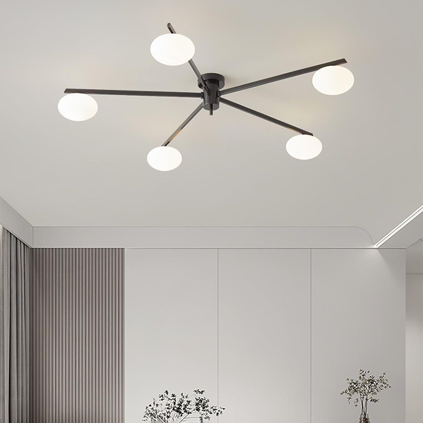 Slim Black Arm Ceiling Lamp With White Glass Oval Bulb NALANI