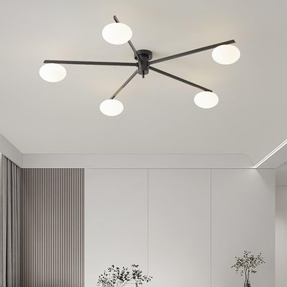 Slim Black Arm Ceiling Lamp With White Glass Oval Bulb NALANI