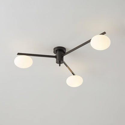 Slim Black Arm Ceiling Lamp With White Glass Oval Bulb 3 heads ∅ 33.5″ x H 7.1″ ∅ 85cm x H 18cm Black & White NALANI