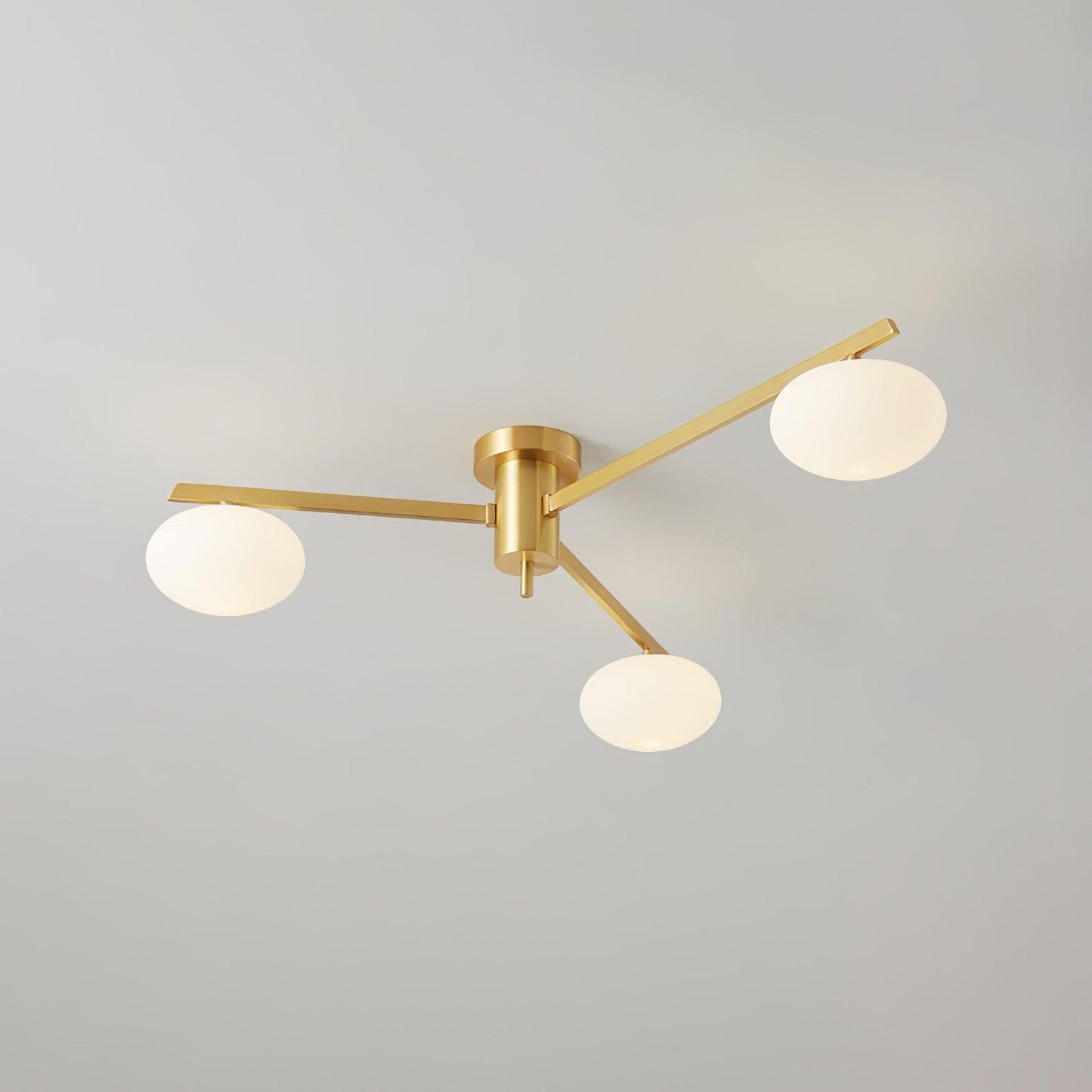 Slim Black Arm Ceiling Lamp With White Glass Oval Bulb 3 heads ∅ 33.5″ x H 7.1″ ∅ 85cm x H 18cm Brass & White NALANI
