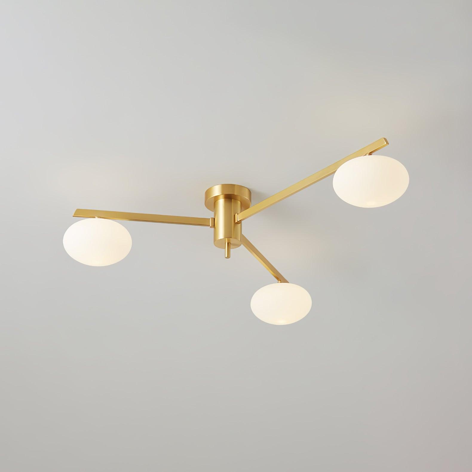 Slim Black Arm Ceiling Lamp With White Glass Oval Bulb 3 heads ∅ 33.5″ x H 7.1″ ∅ 85cm x H 18cm Brass & White NALANI