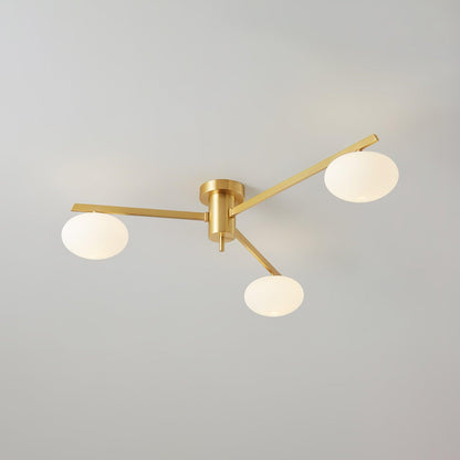 Slim Black Arm Ceiling Lamp With White Glass Oval Bulb 3 heads ∅ 33.5″ x H 7.1″ ∅ 85cm x H 18cm Brass & White NALANI