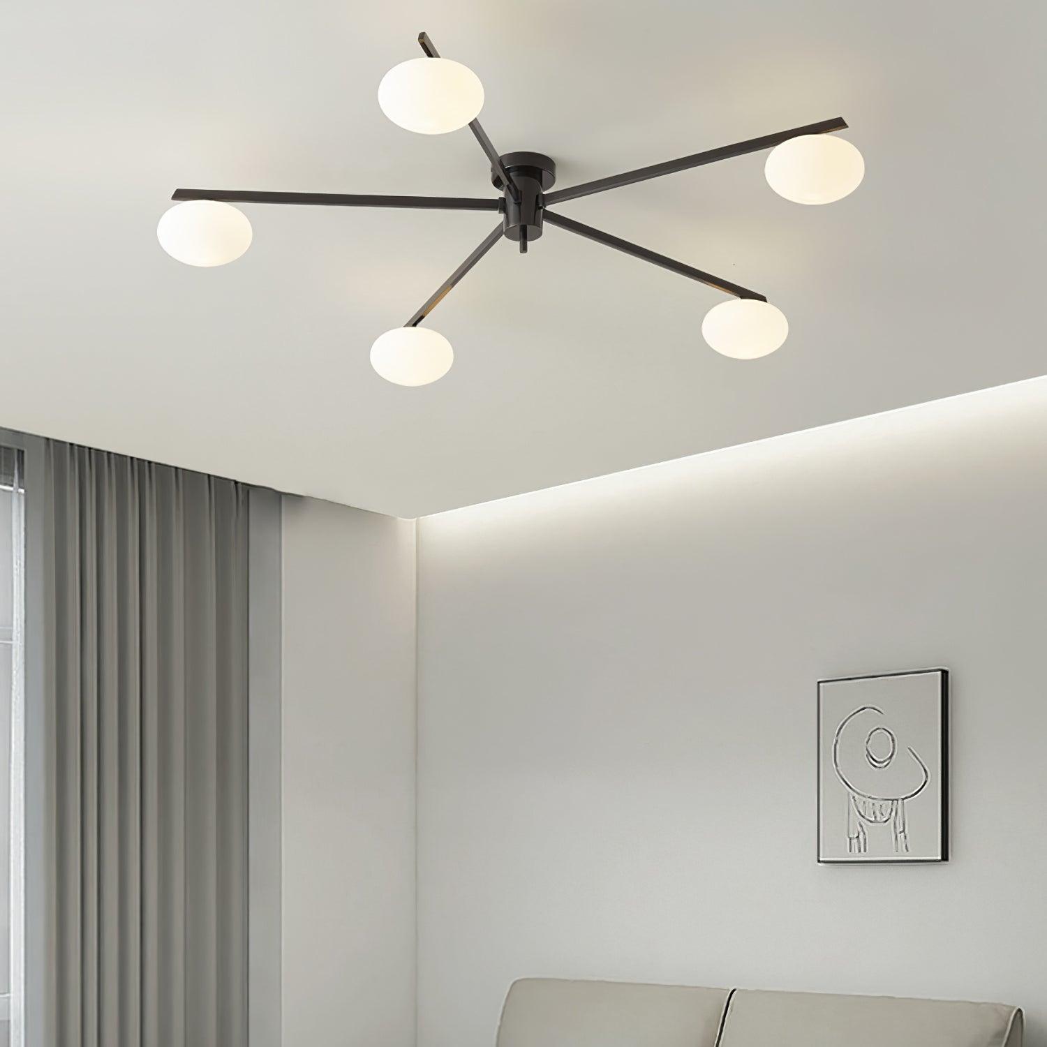 Slim Black Arm Ceiling Lamp With White Glass Oval Bulb NALANI