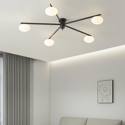 Slim Black Arm Ceiling Lamp With White Glass Oval Bulb NALANI