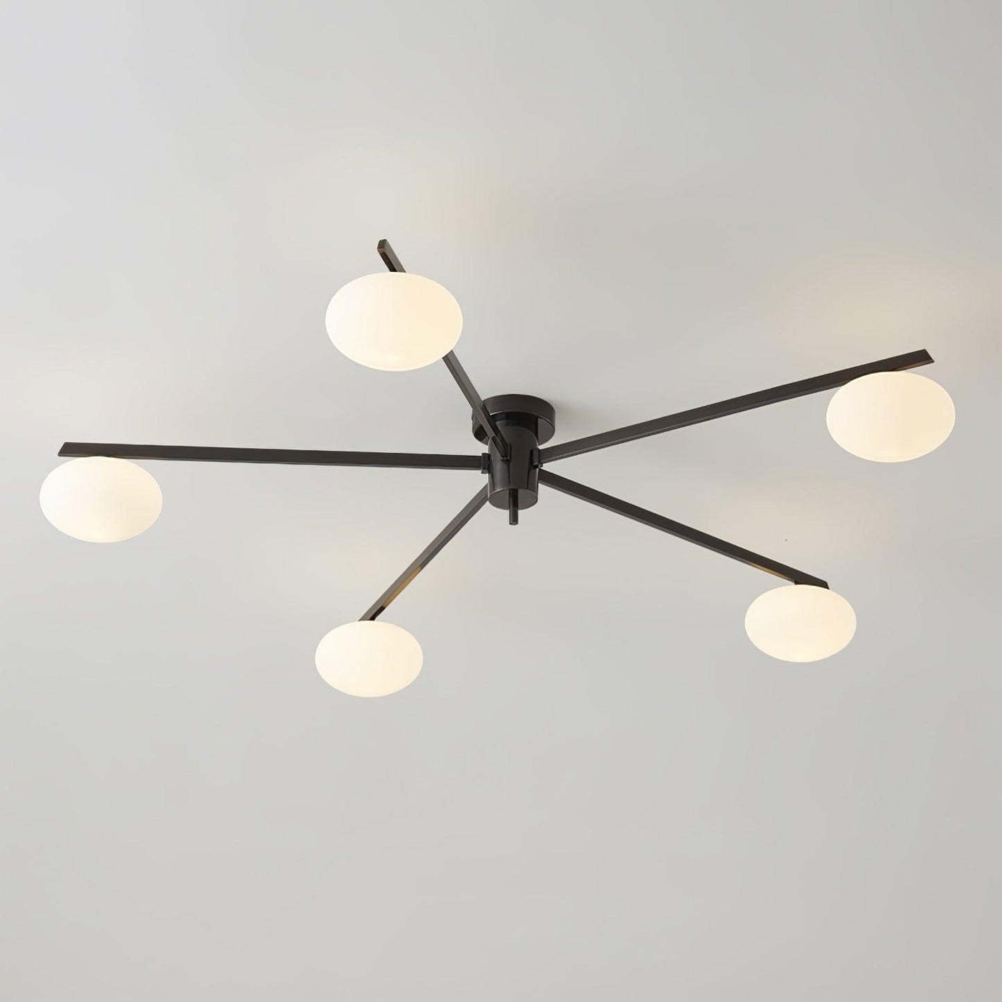 Slim Black Arm Ceiling Lamp With White Glass Oval Bulb 5 heads ∅ 43.3″ x H 7.1″ ∅ 110cm x H 18cm Black & White NALANI