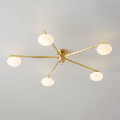 Slim Black Arm Ceiling Lamp With White Glass Oval Bulb 5 heads ∅ 43.3″ x H 7.1″ ∅ 110cm x H 18cm Brass & White NALANI