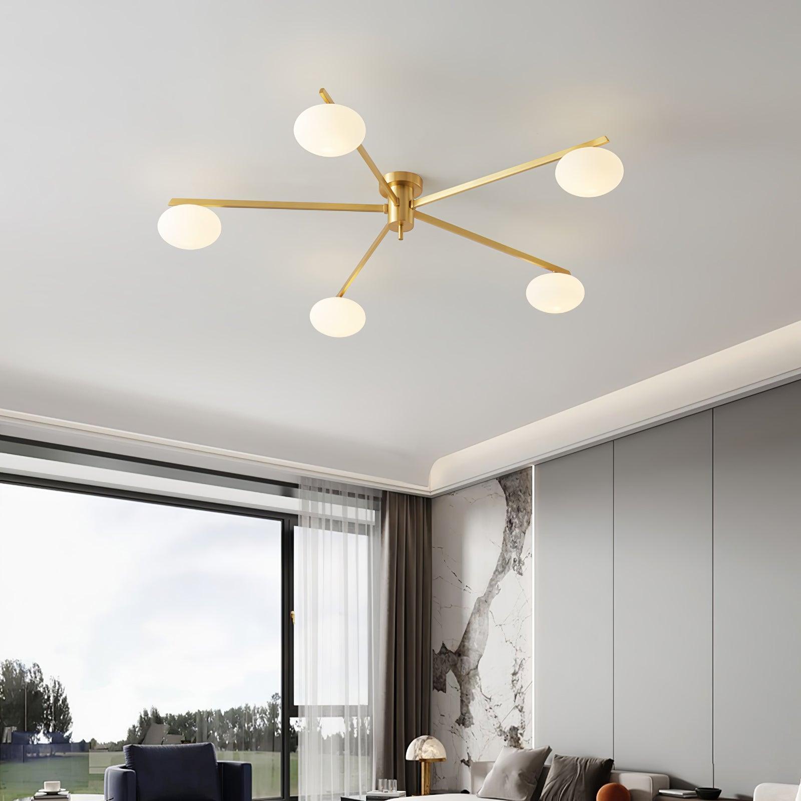 Slim Black Arm Ceiling Lamp With White Glass Oval Bulb NALANI