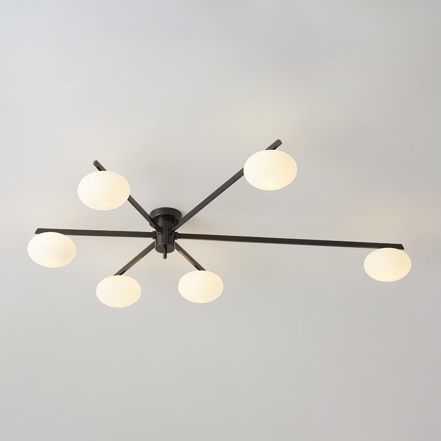 Slim Black Arm Ceiling Lamp With White Glass Oval Bulb 6 heads ∅ 45.3″ x H 7.1″ ∅ 115cm x H 18cm Black & White NALANI