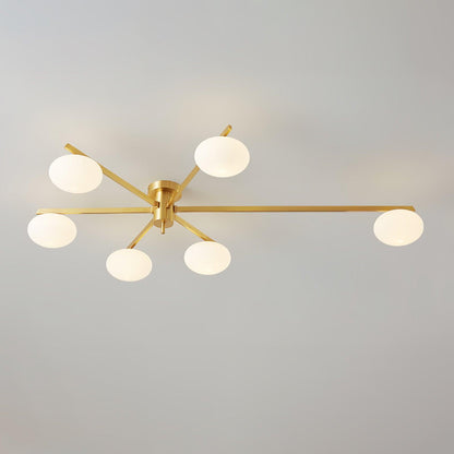 Slim Black Arm Ceiling Lamp With White Glass Oval Bulb 6 heads ∅ 45.3″ x H 7.1″ ∅ 115cm x H 18cm Brass & White NALANI