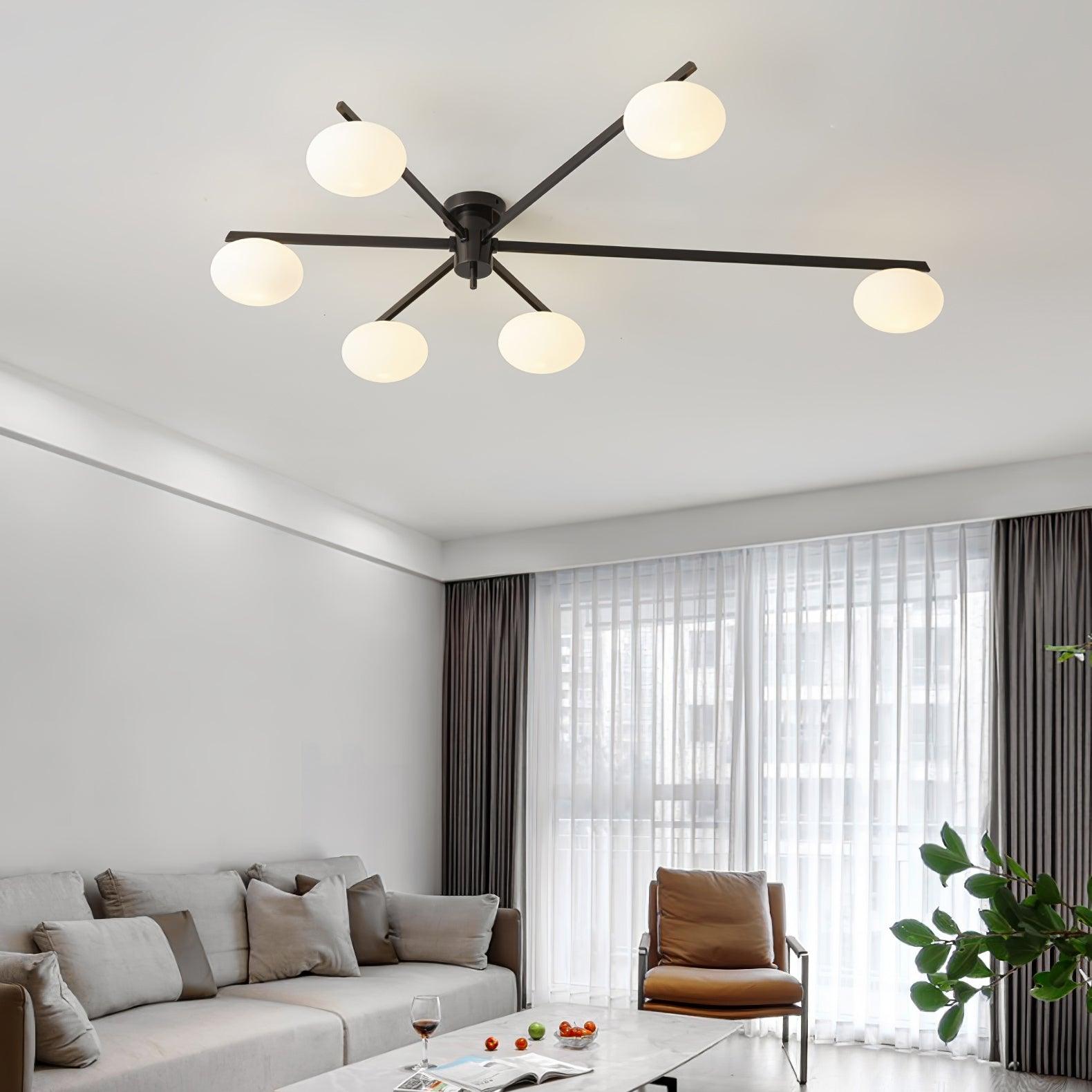 Slim Black Arm Ceiling Lamp With White Glass Oval Bulb NALANI