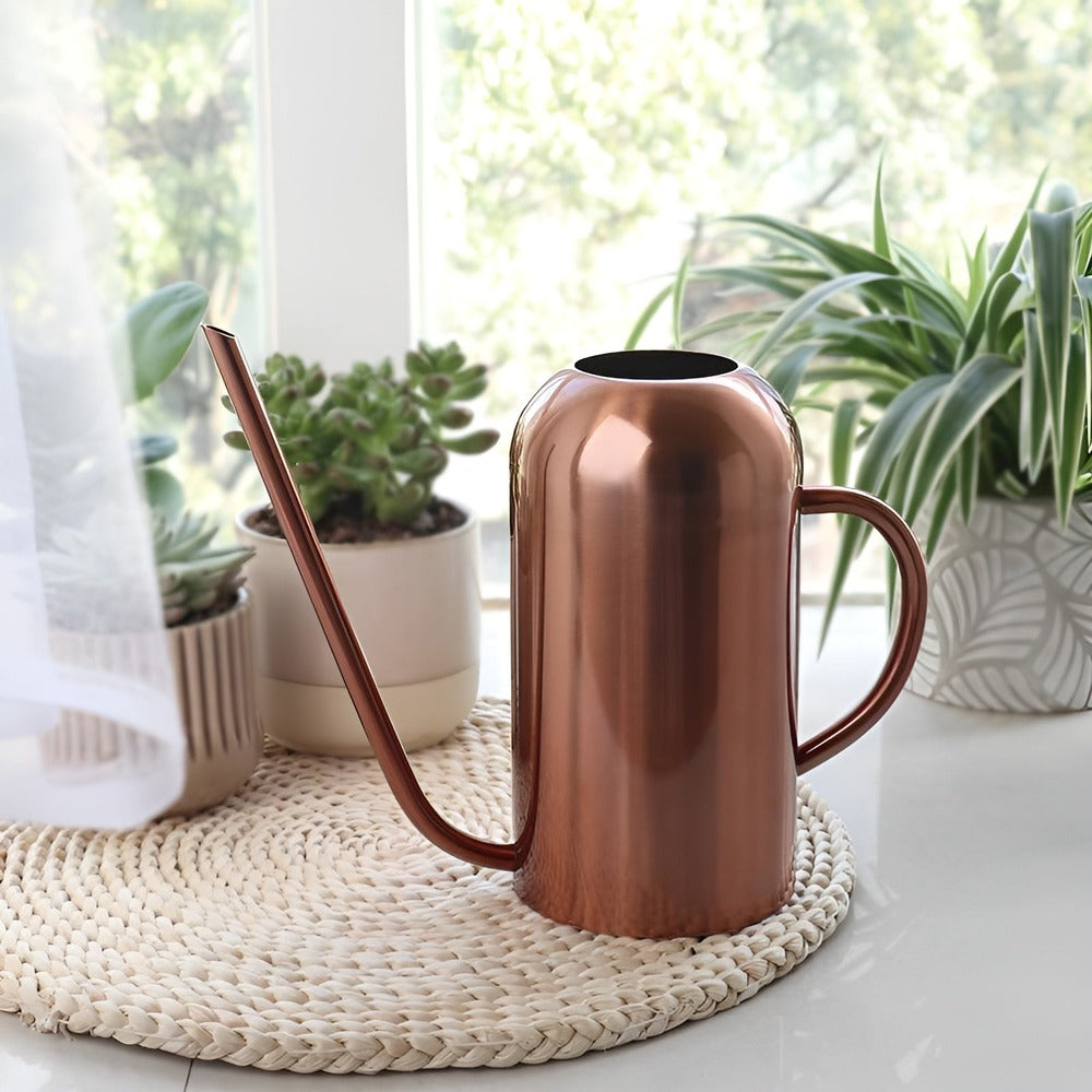 Slim Stainless Steel Watering Can With Long Spout Garden Use pink-brown NALANI