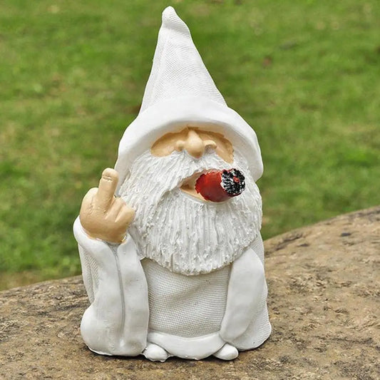 Smoking Old Man Wooden Garden Statue Home Decor Charm SEREIN