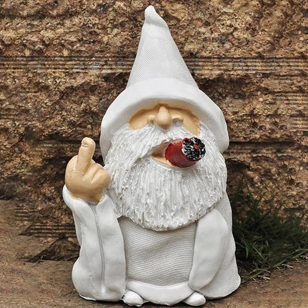 Smoking Old Man Wooden Garden Statue Home Decor Charm SEREIN