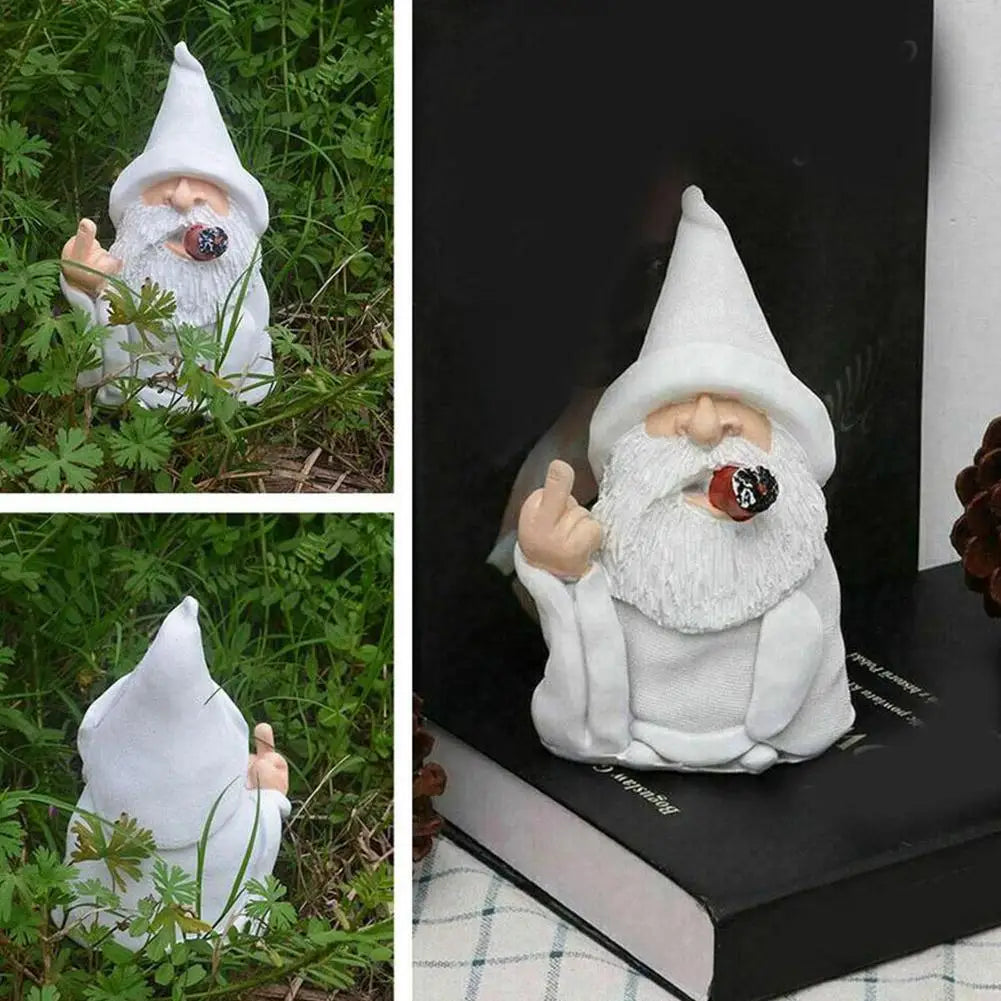 Smoking Old Man Wooden Garden Statue Home Decor Charm SEREIN