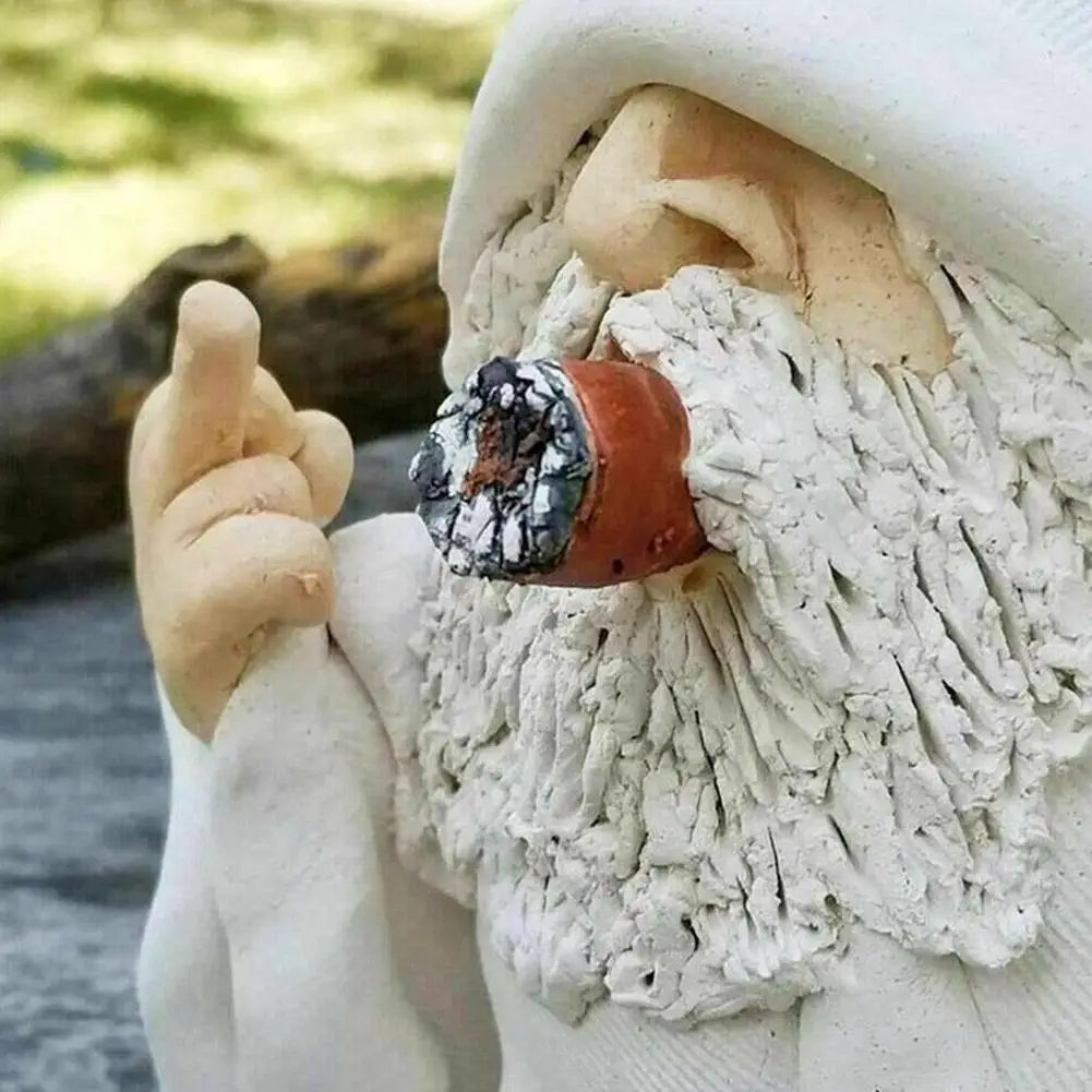 Smoking Old Man Wooden Garden Statue Home Decor Charm SEREIN