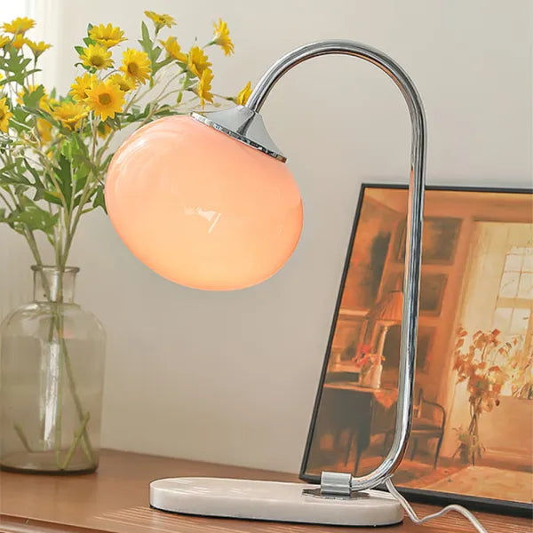 Soft Glass And Metal Table Lamp With Diffuse Warm Light Chrome Orange NALANI