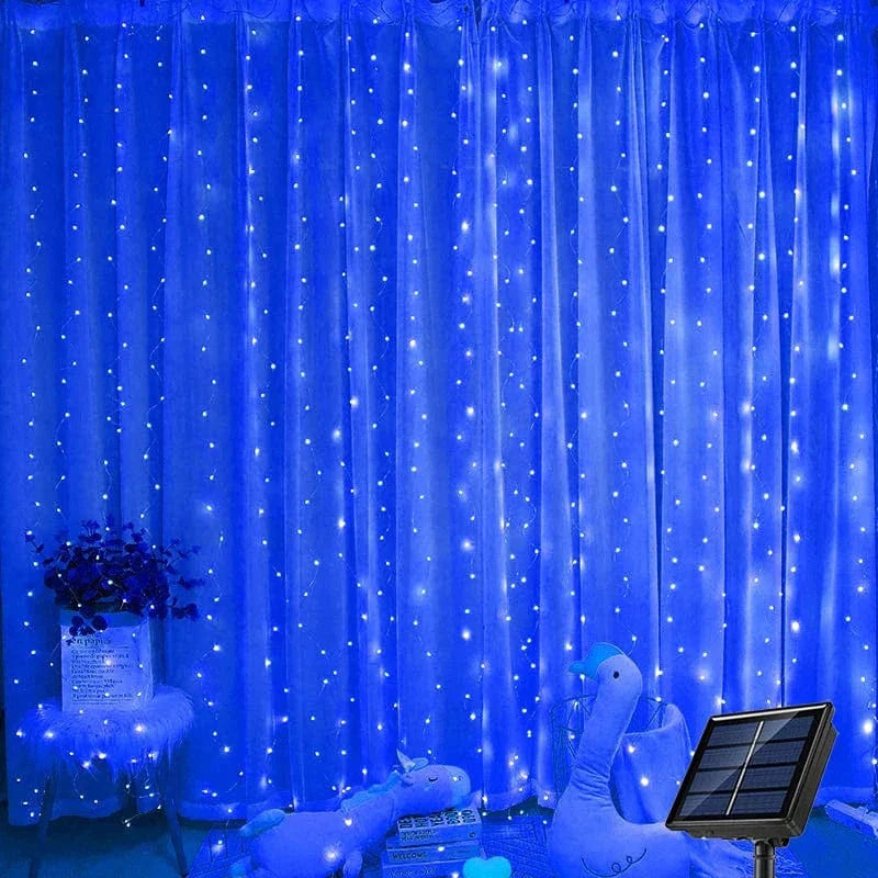 Solar LED Curtain Lights Copper Wire Fairy String Lights Blue Light NALANI