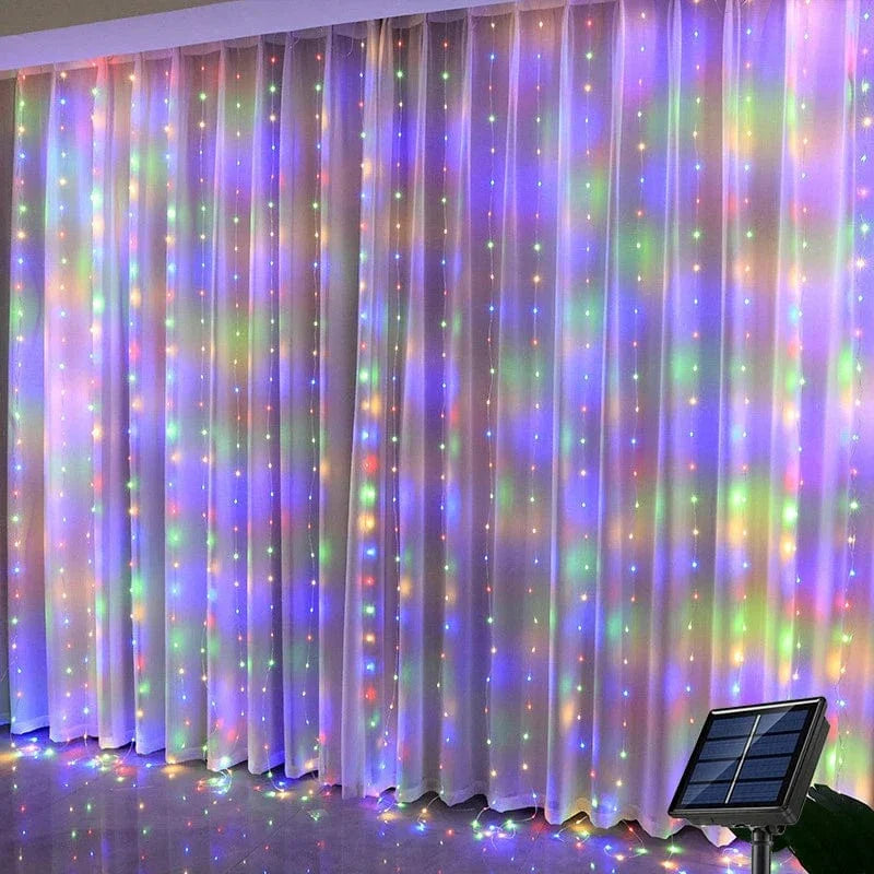 Solar LED Curtain Lights Copper Wire Fairy String Lights Multicolor Light NALANI